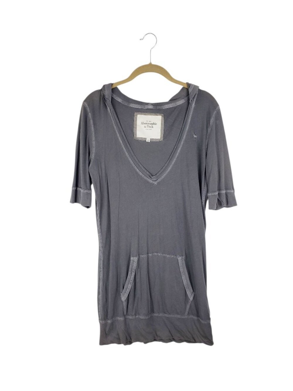 Abercrombie & Fitch Y2K Hooded Short Sleeve Lightweight V-Neck Tee Womens Large